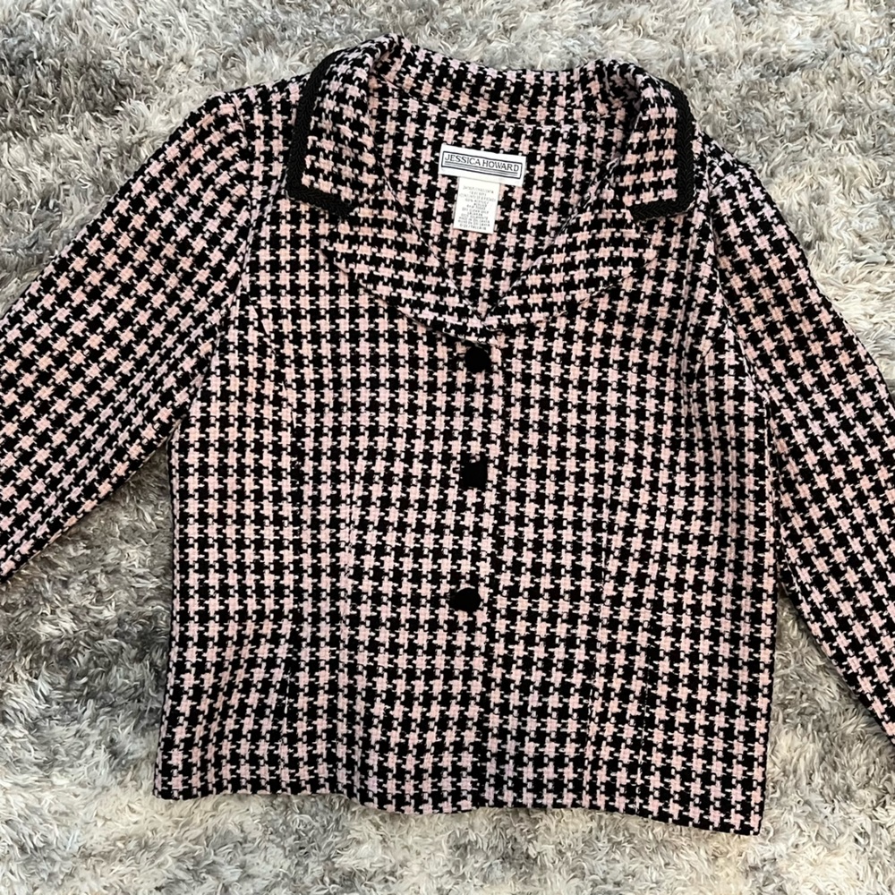 Pink and black houndstooth jacket